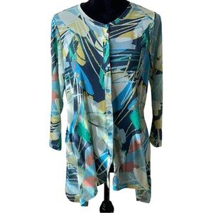 LOGO BY LORI GOLDSTEIN LIGHTWEIGHT ABSTRACT CARDIGAN SZ MED EUC